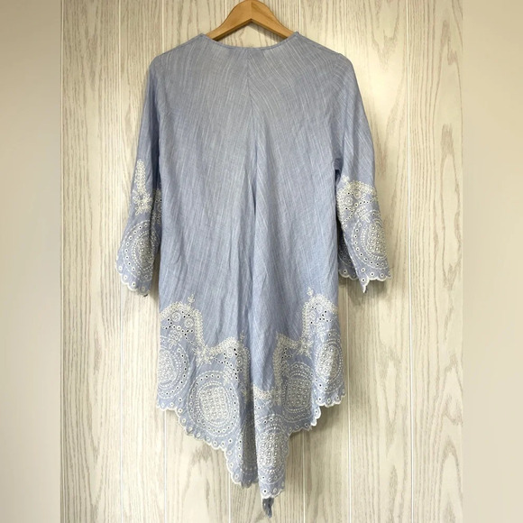 Blue Rain by Francesca Beautiful Light Blue Embroidered Duster/Shrug Size S NWT - Picture 4 of 5